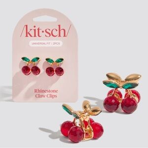🆕 🍒 Kitsch Mini Rhinestone Cherry Claw Clips, 2-Piece Set